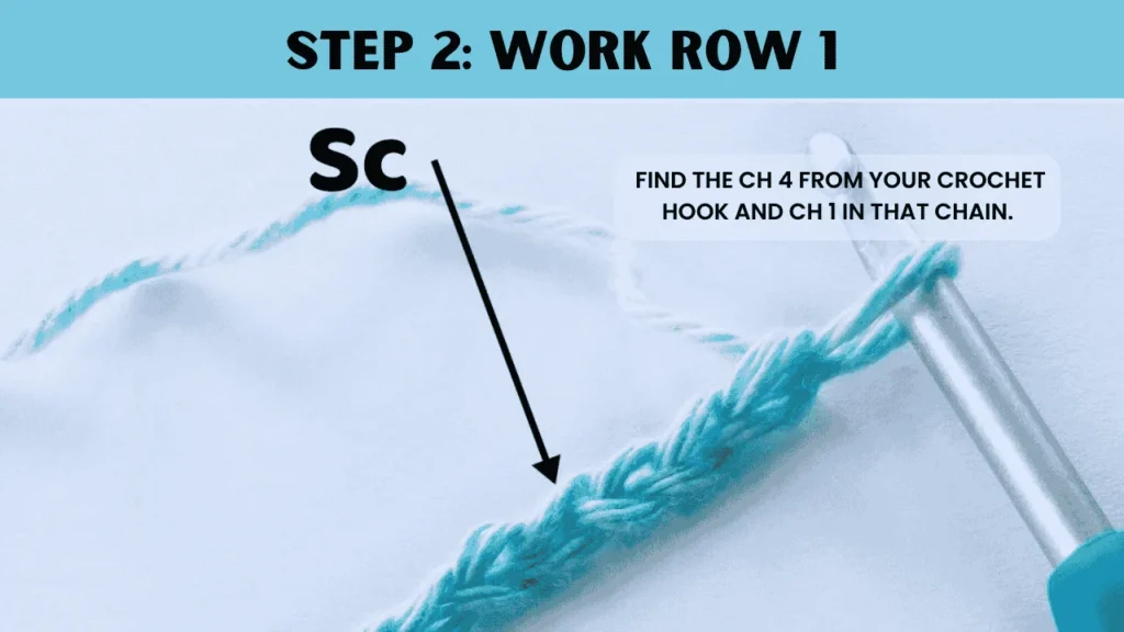 To crochet moss stitch it is the second step.Find the ch 4 from your crochet hook and ch 1 in that chain.