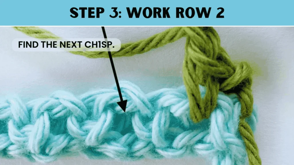 To most stitch crochet. In this step: Find the next ch1sp.