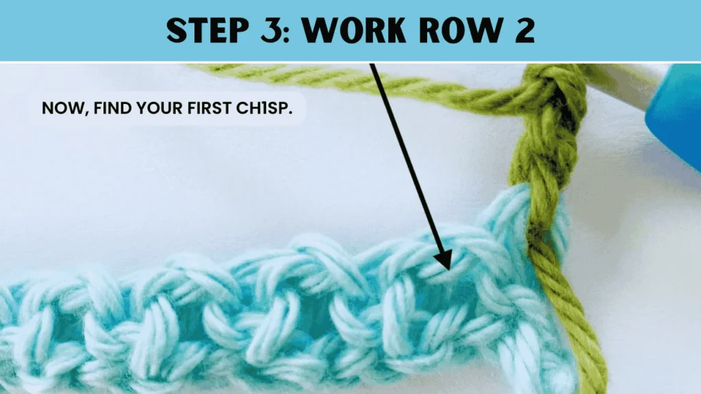 To moss stitch crochet, in this step Now, find your first ch1sp.