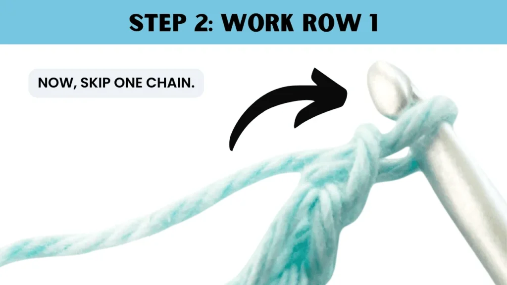 To moss stitch crochet, Now, skip one chain.