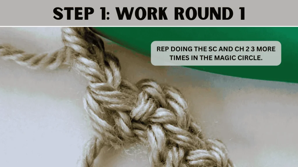 To Moss Stitch Crochet In Round, in this step: Rep doing the sc and ch 2 3 more times in the magic circle.