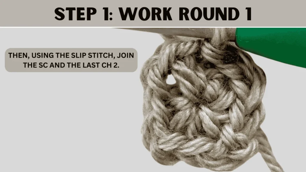 To Moss Stitch Crochet In Round, in this step: Then, using the slip stitch, join the sc and the last ch 2.