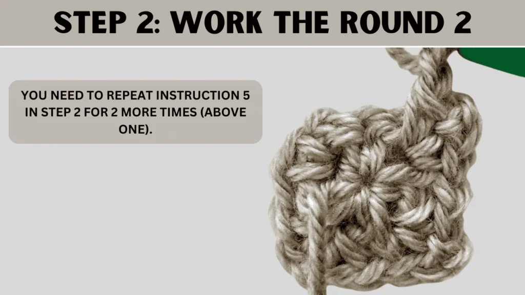To Moss Stitch Crochet In Round, in this step: You need to repeat instruction 5 in step 2 for 2 more times (above one).