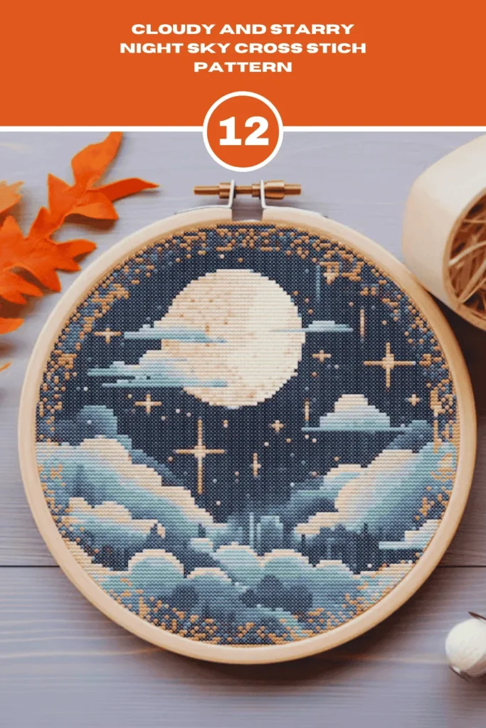 Cloudy And Starry Night Sky Cross Stich Pattern