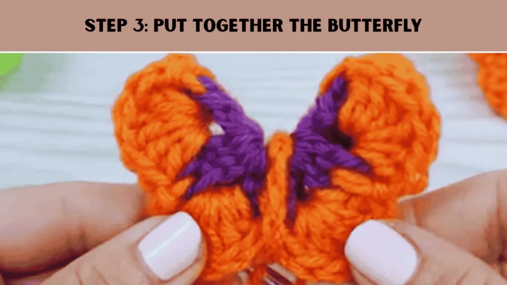 How to crochet butterfly; Step 3 Put together the butterfly