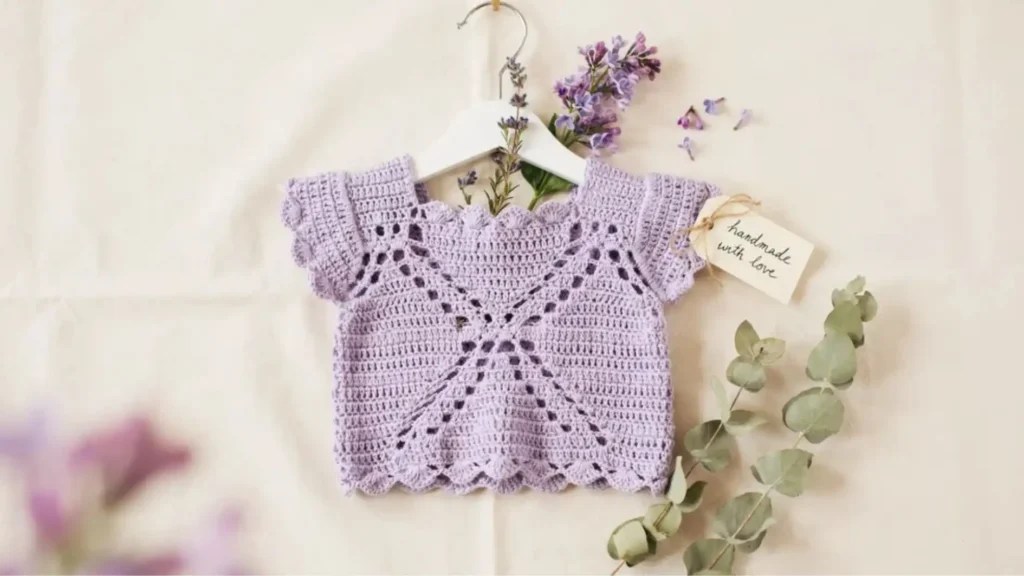 Granny stitch crochet summer tank top for kids in pastel cotton yarn free pattern