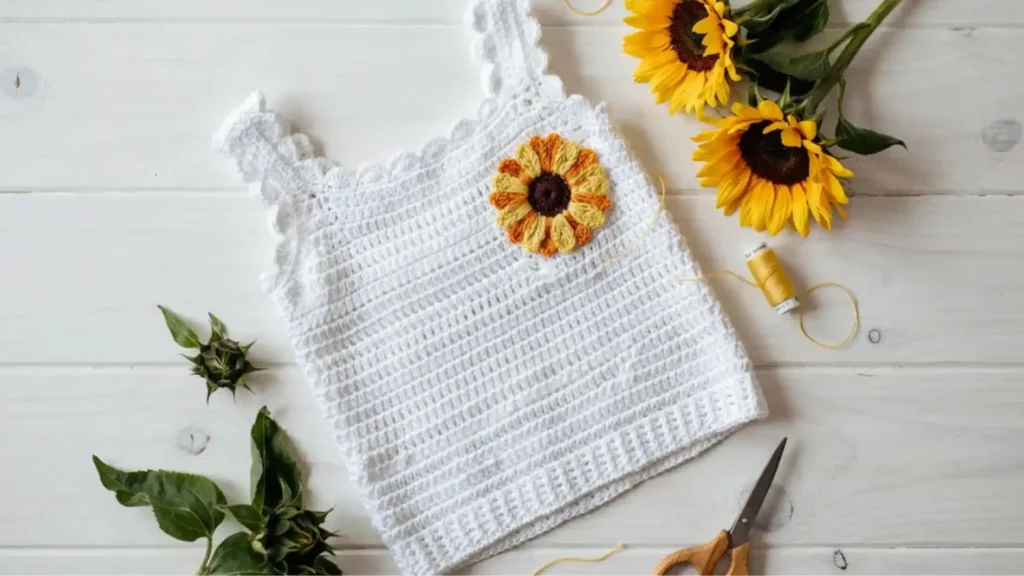 Butterfly stitch crochet summer top for kids in soft lilac cotton yarn — free pattern