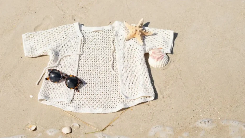 Sunny Days crochet beach cover-up for kids in white cotton mesh stitch yarn — free pattern