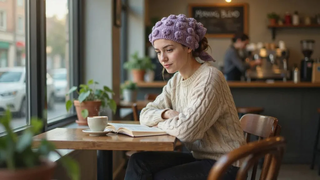 Puff stitch crochet bandana featuring soft raised textured stitches
