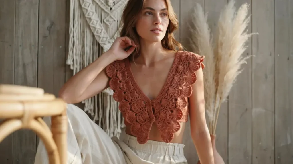 Shell Stitch Wing Chart Terracotta crochet butterfly top chart with scalloped shell stitch wing edges