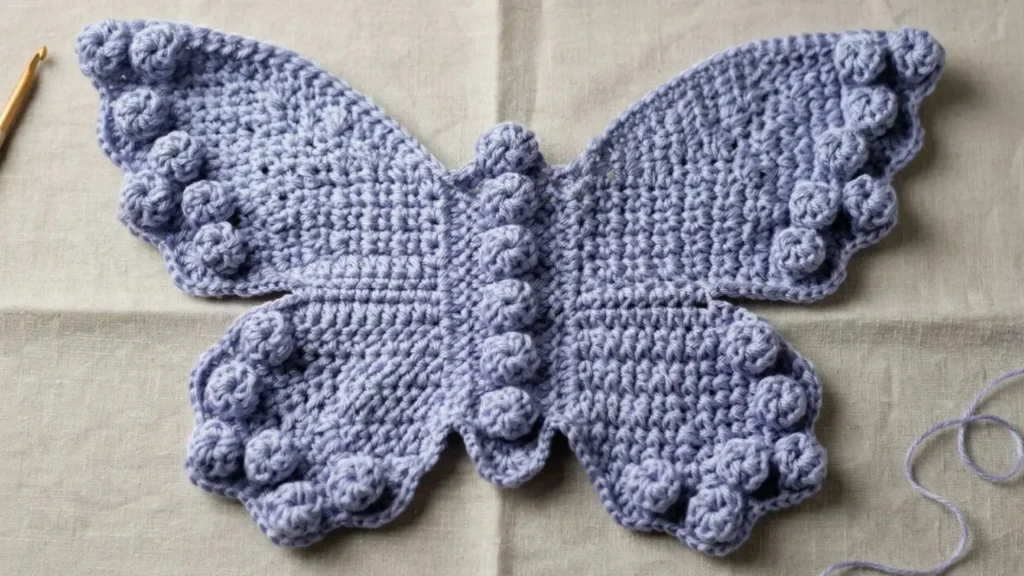 Popcorn Stitch Accent Chart Lavender crochet butterfly top chart with raised popcorn stitch texture accents