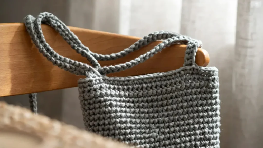 Crochet cat bag pattern featuring a foundation single crochet strap for added stretch and durability