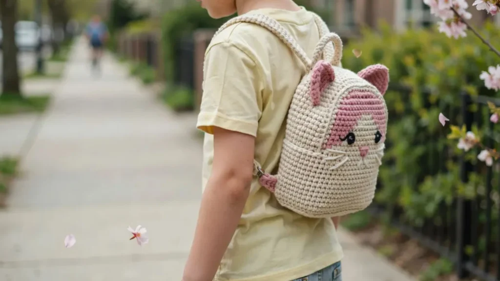 rochet cat bag pattern reimagined as a kitten face backpack purse with two straps