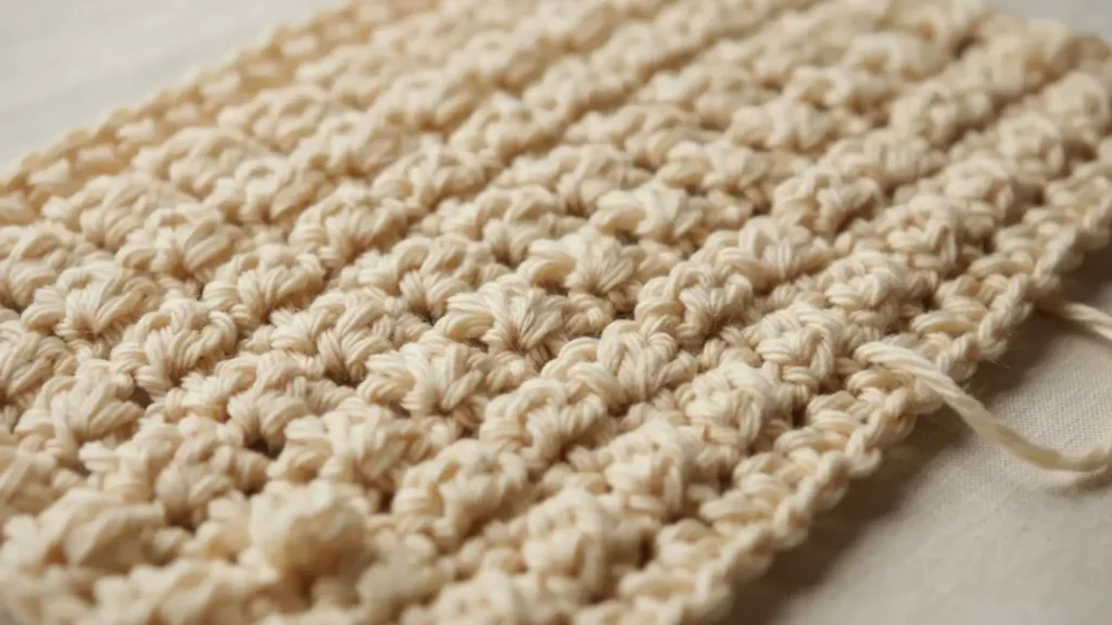  Puff stitch crochet texture with soft, rounded clusters.