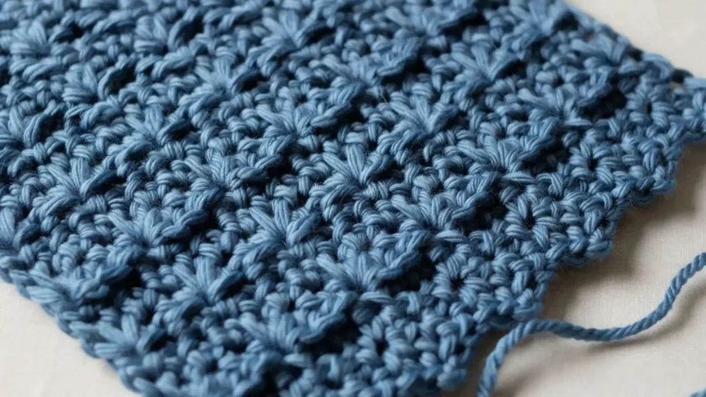 Suzette stitch crochet texture with offset bumpy ridges.