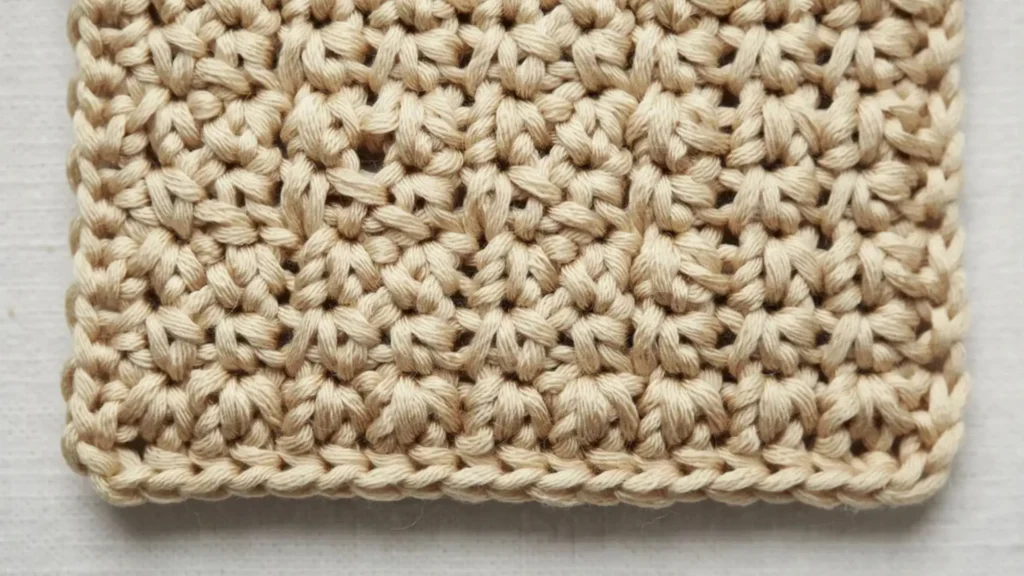 Corn kernel stitch crochet texture resembling tightly packed kernels. 
