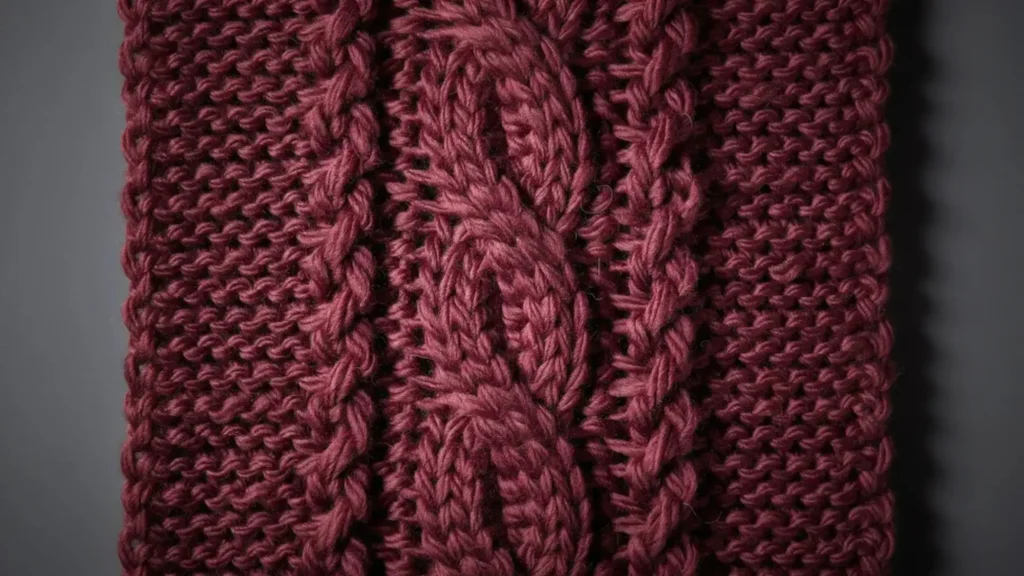  Cable stitch crochet swatch showing a crossed, knit-cable-like raised column. 