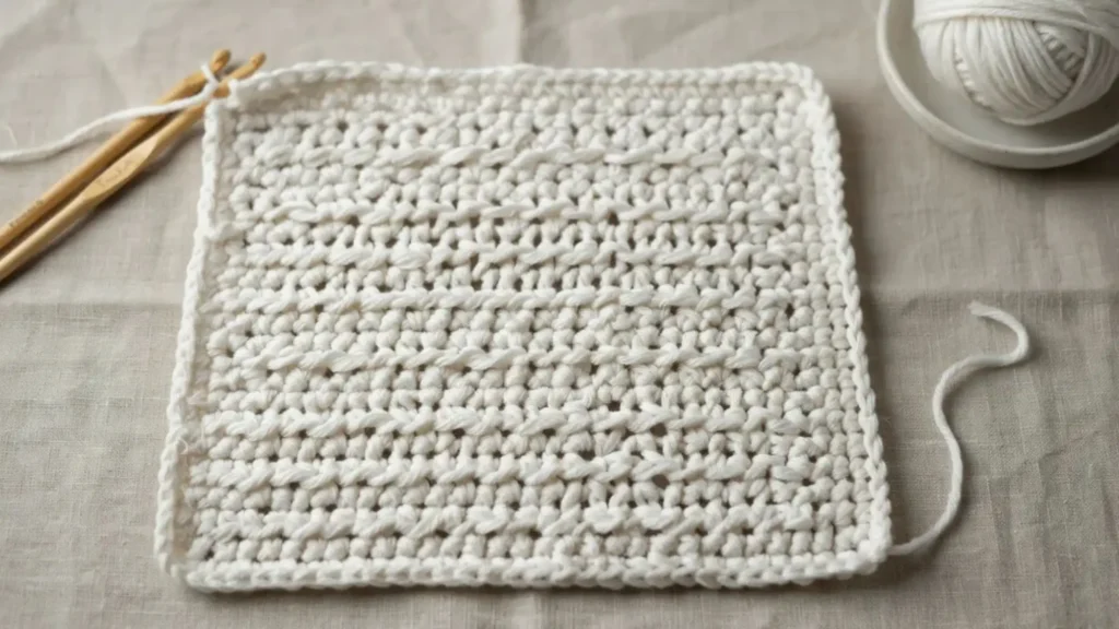  Griddle stitch crochet texture with a subtle corduroy-like ridge pattern. 
