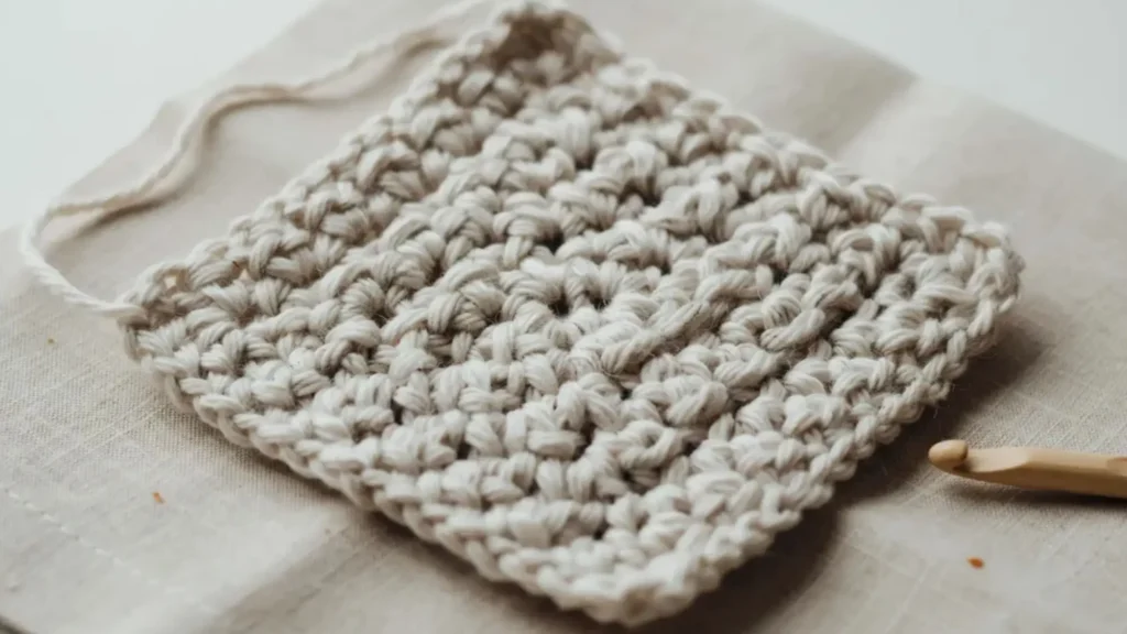  Sand stitch crochet swatch with a subtle, grainy surface texture.