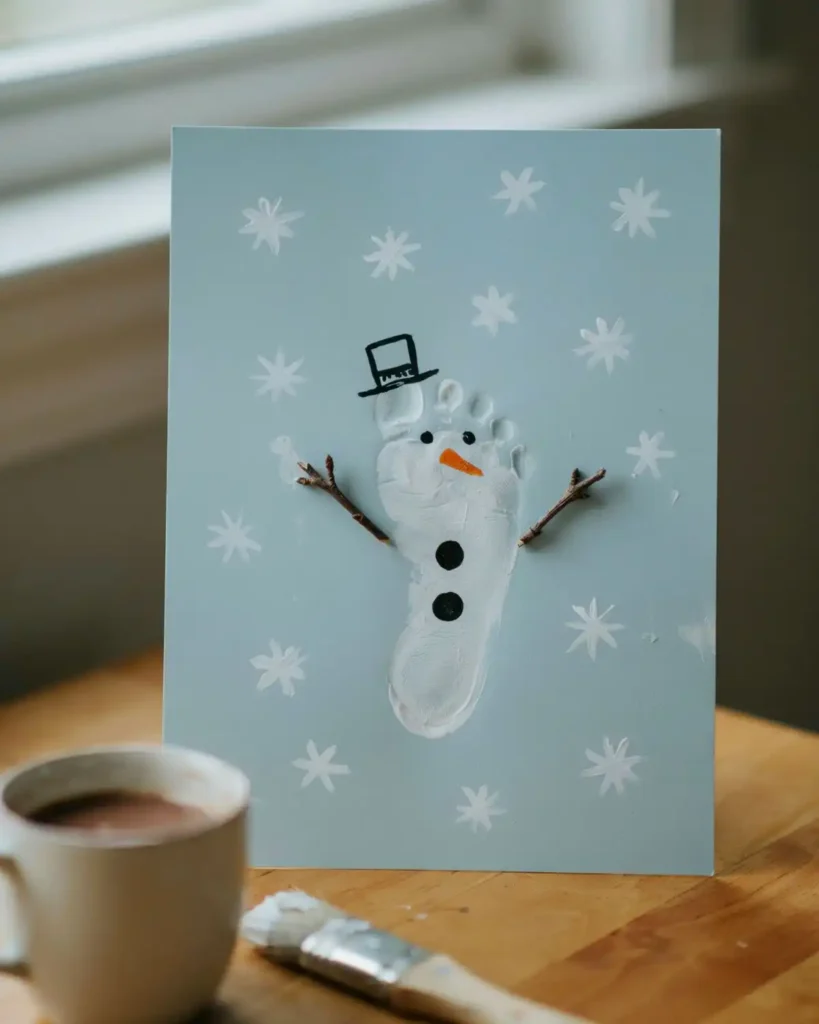 White baby footprint snowman winter craft