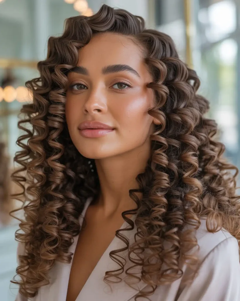 Spiral curl feather crochet hair with defined ringlets and soft natural movement.