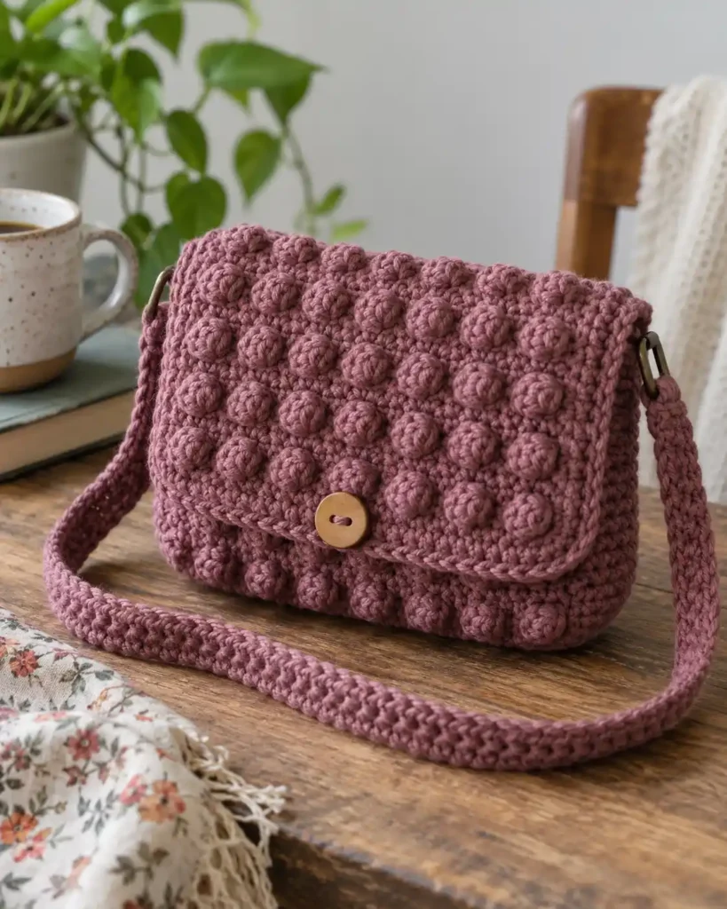 Bobble Stitch Basket shown as a sturdy round crochet storage basket with a raised bobble band around the sides.