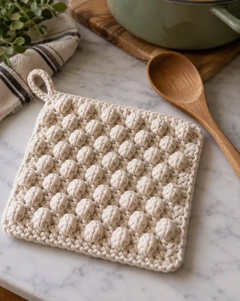 Bobble Stitch Pumpkin shown as a cluster of stuffed crochet pumpkins with pronounced bobble texture in warm autumn colors.