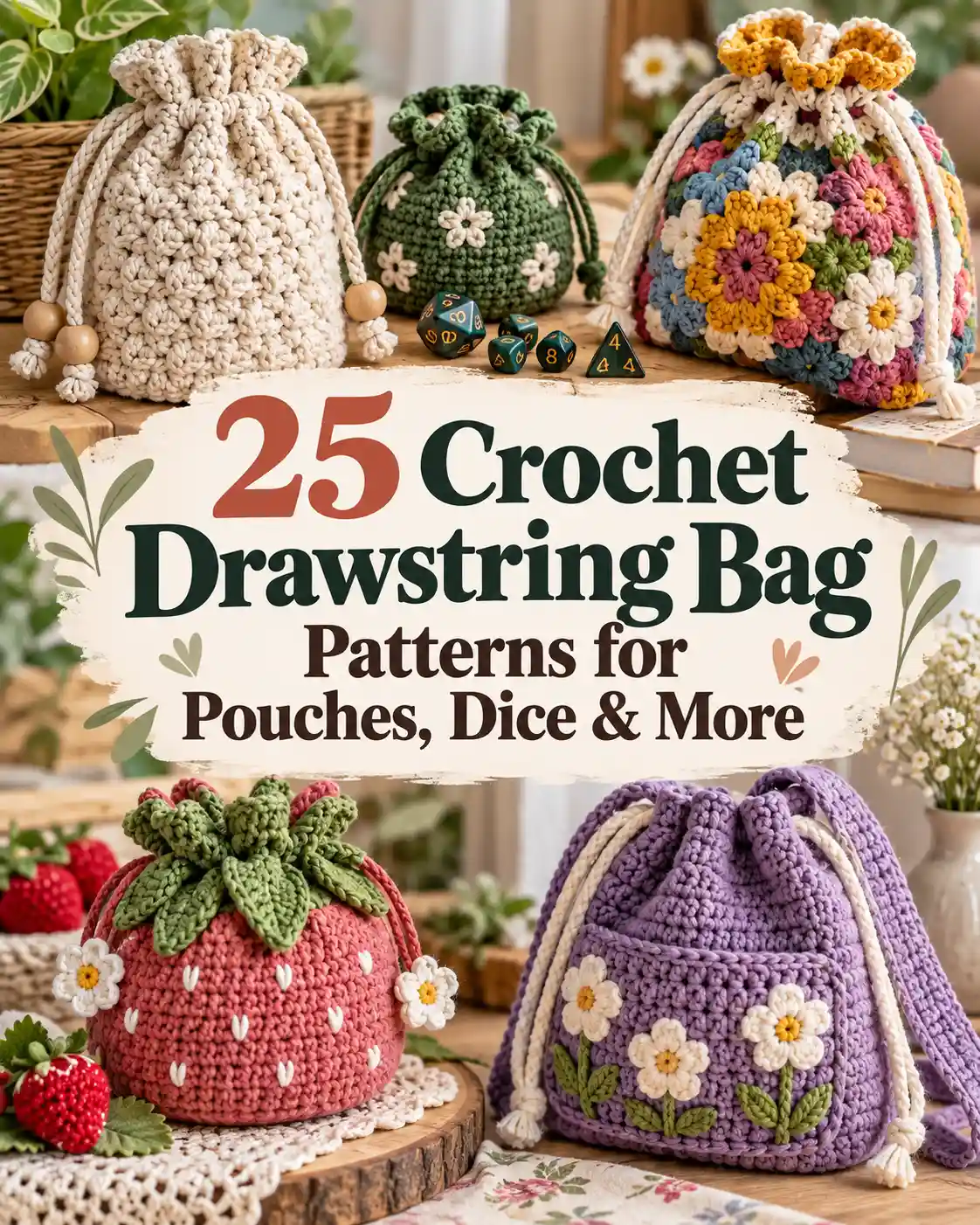 25 Crochet Drawstring Bag Patterns for Pouches, Dice & More