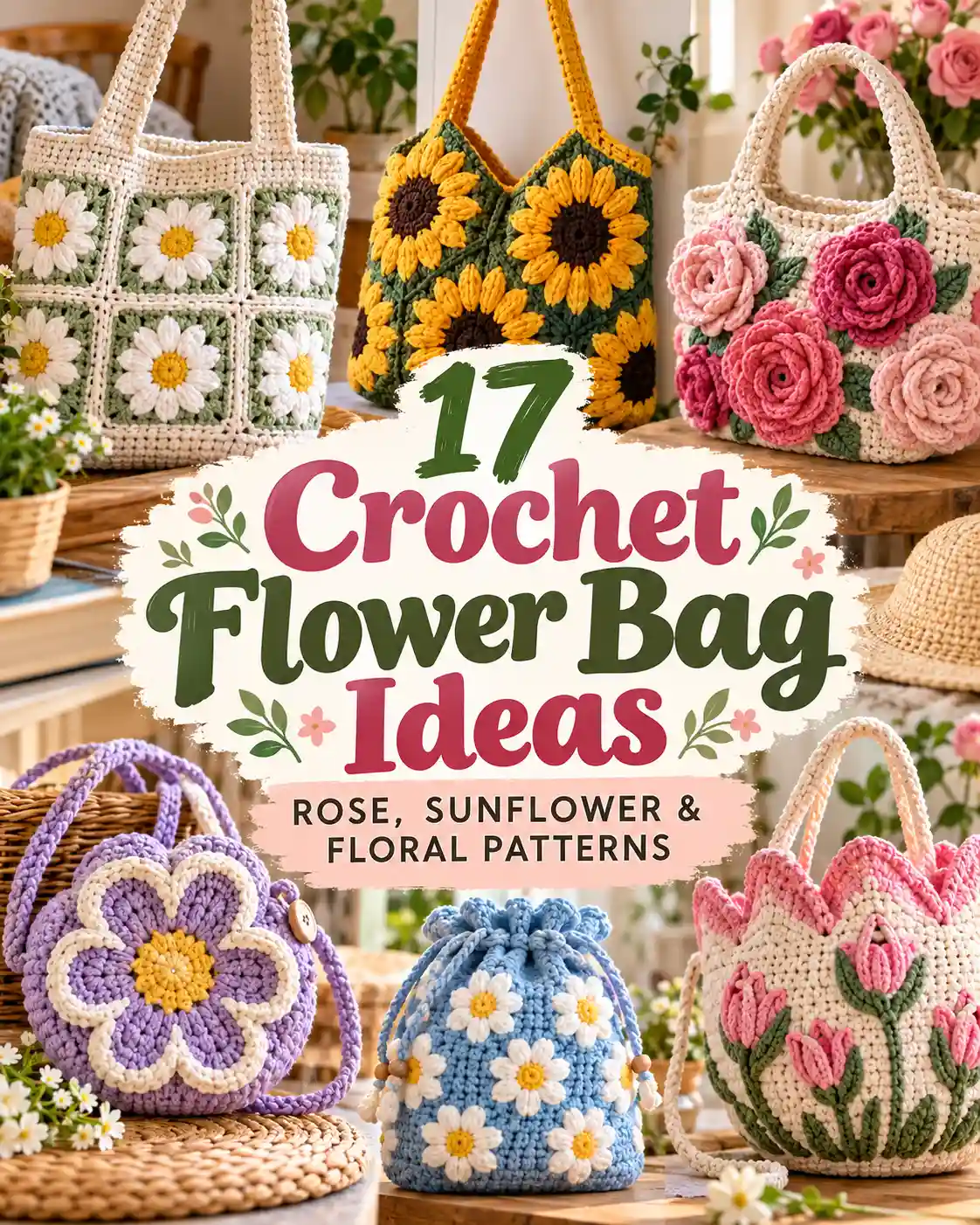 17 Crochet Flower Bag Ideas: Rose, Sunflower & Floral Patterns