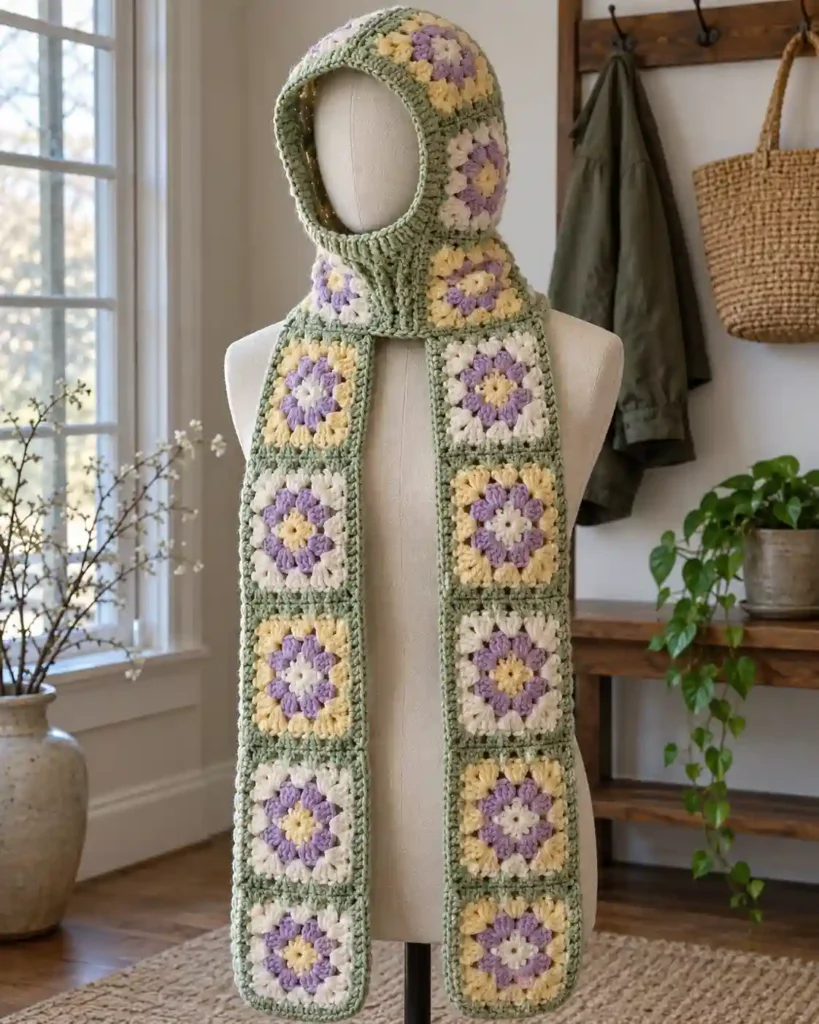 Handmade ribbed crochet balaclava hood with visible crochet stitches, photographed for a crochet balaclava ideas guide.