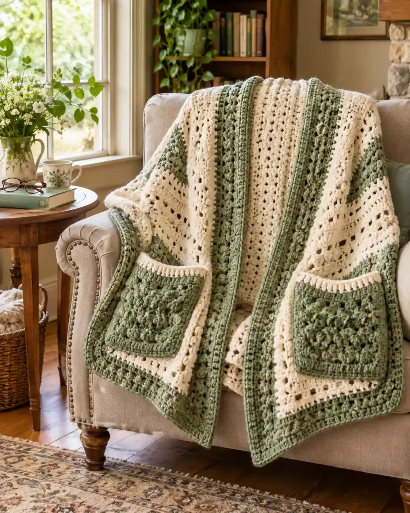 cozy crochet pocket shawl handmade gift for grandma
