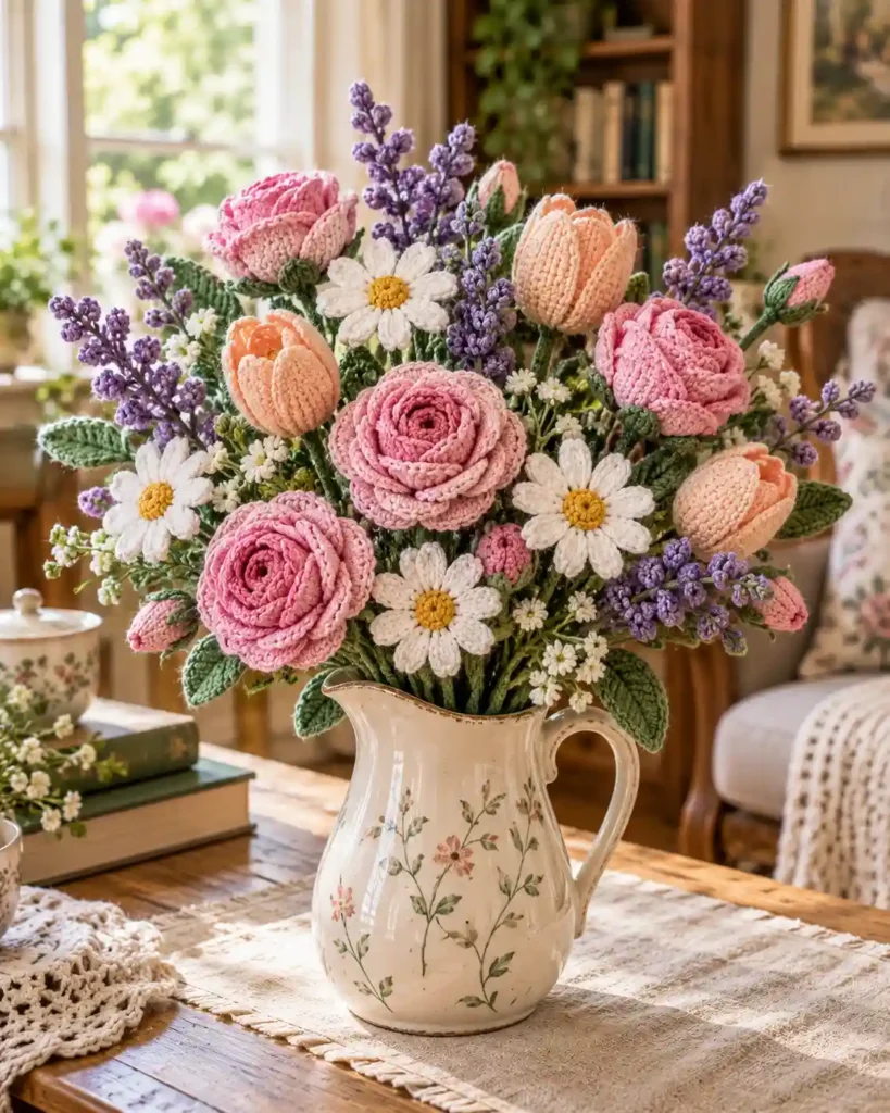 handmade crochet flower bouquet gift for grandma