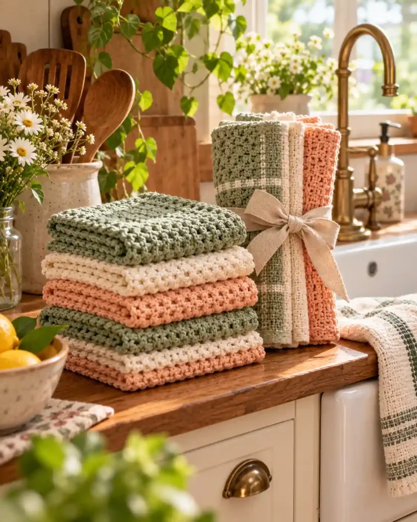 crochet dishcloth and kitchen towel gift set