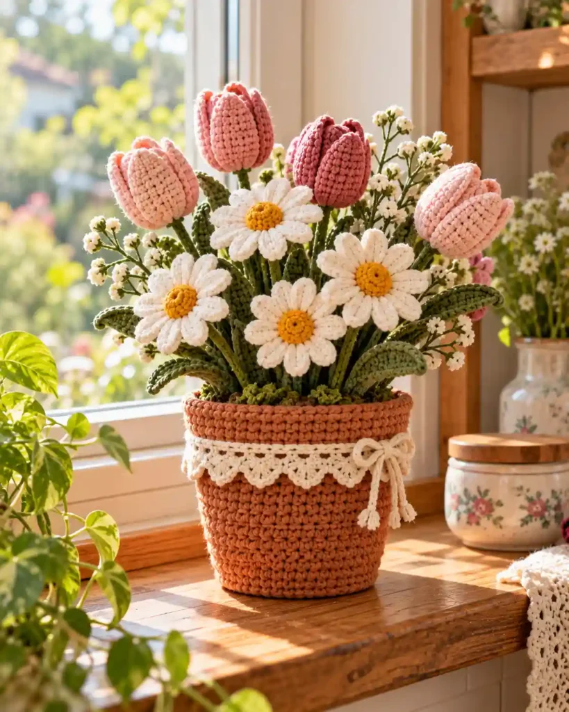 crochet flower pot decoration for grandma