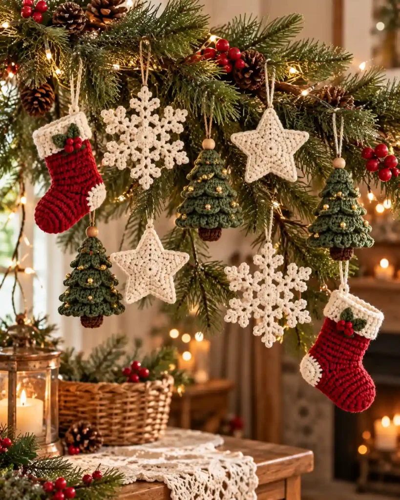 crochet Christmas ornament set for grandma