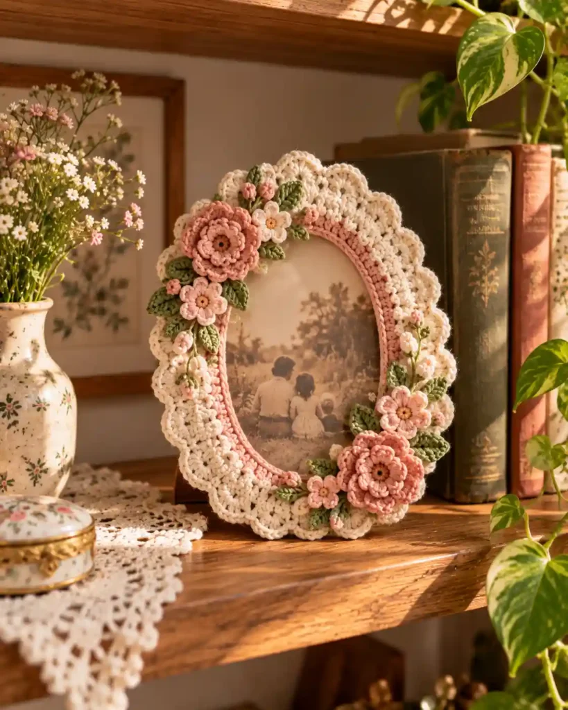 crochet floral photo frame keepsake for grandma