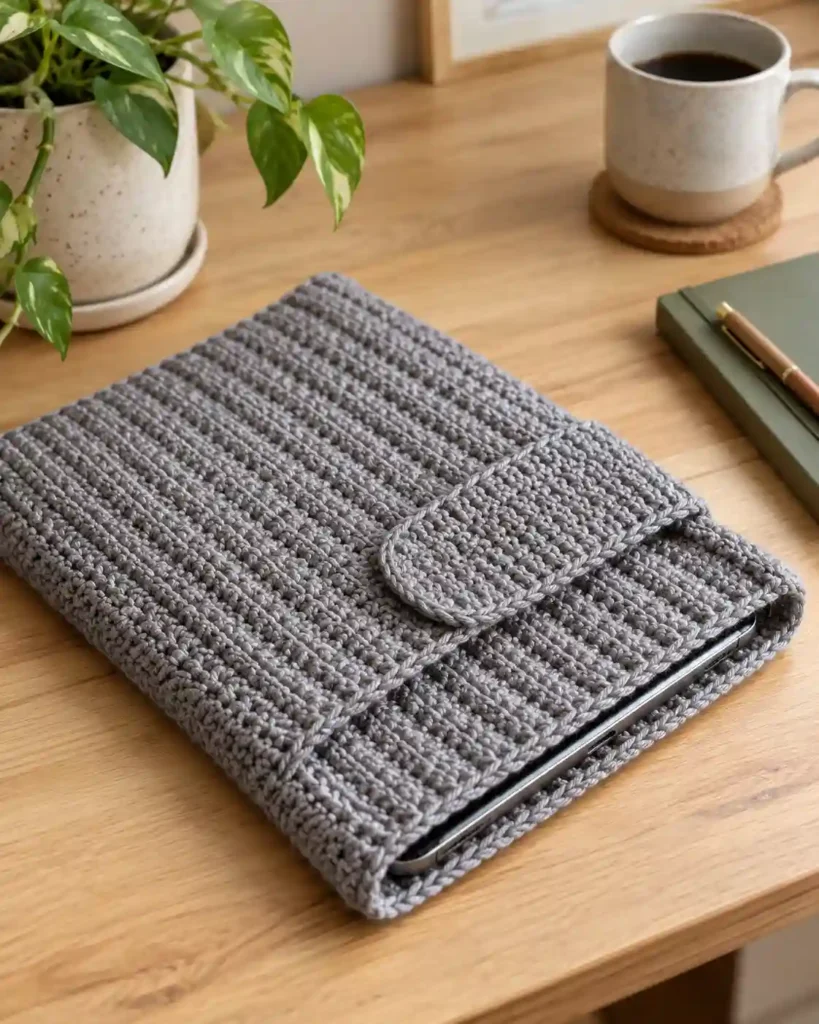 Lined crochet tablet pouch made for grandpa’s tablet