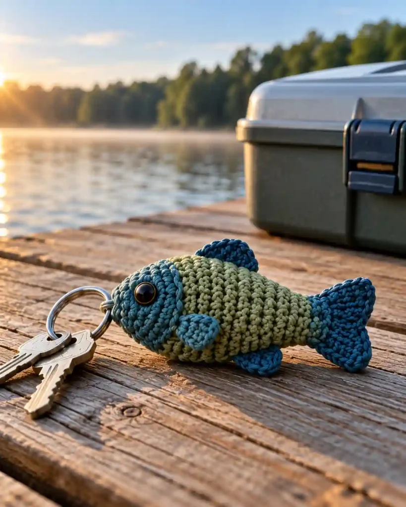 Small crocheted fish keychain for grandpa who enjoys fishing