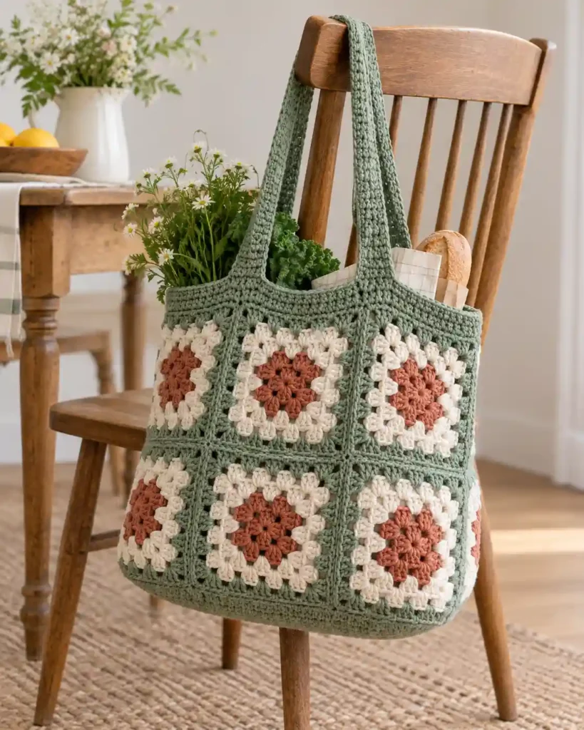 Handmade cotton washcloth and face-scrubby set photographed as a crochet Mother’s Day gift, with clear stitching and an uncluttered background.