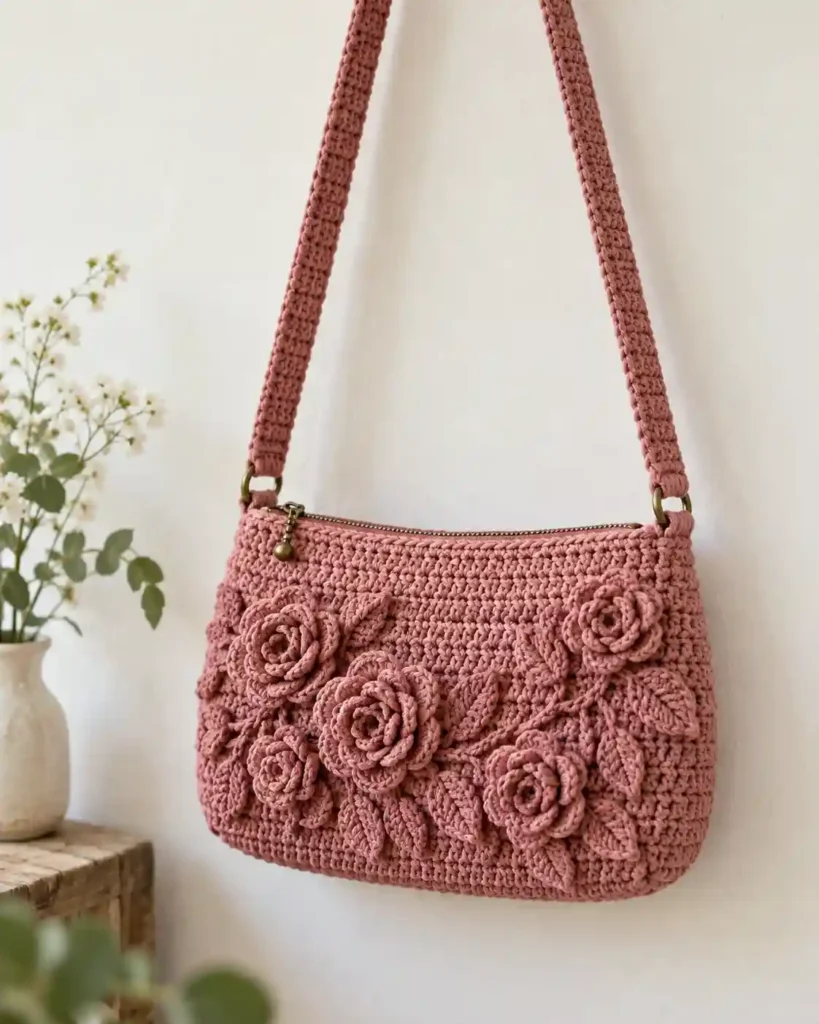 Handmade padded crochet book or e-reader sleeve photographed as a crochet Mother’s Day gift, with clear stitching and an uncluttered background.