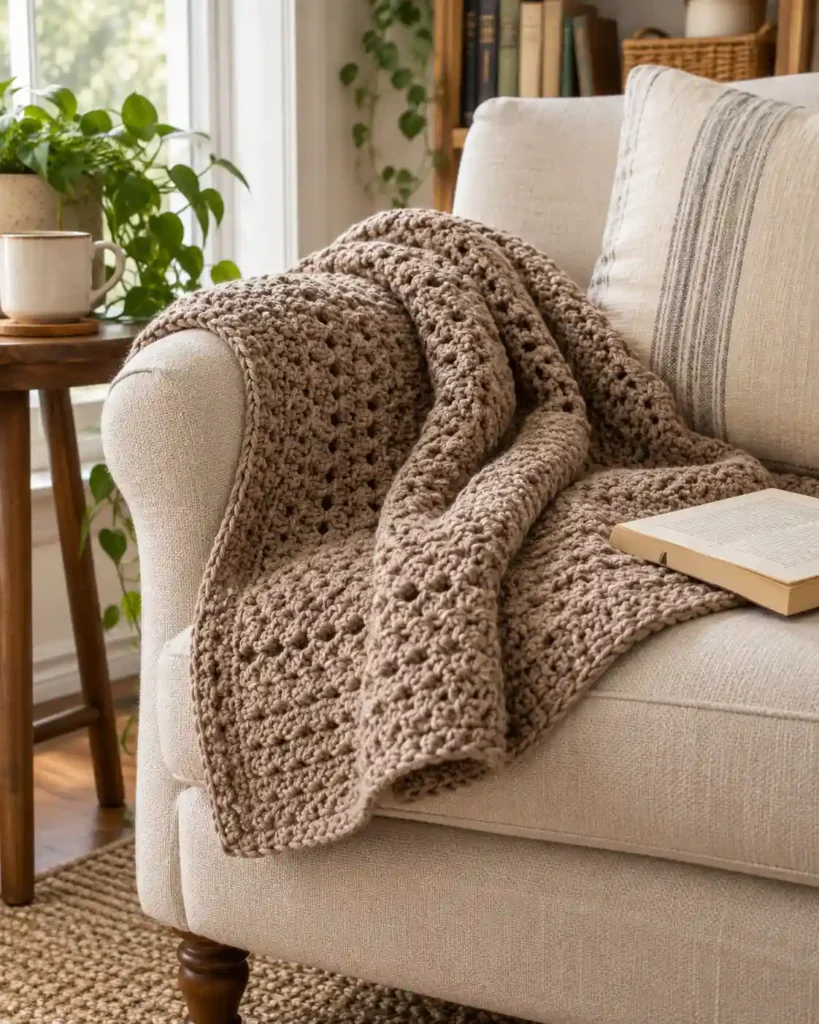 Soft, Washable Lapghan for Seniors showing adult-friendly practical gift in non-scratchy yarn.