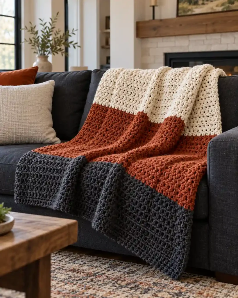 Modern Color-Block Lap Blanket showing modern geometric palette and crisp color blocks.
