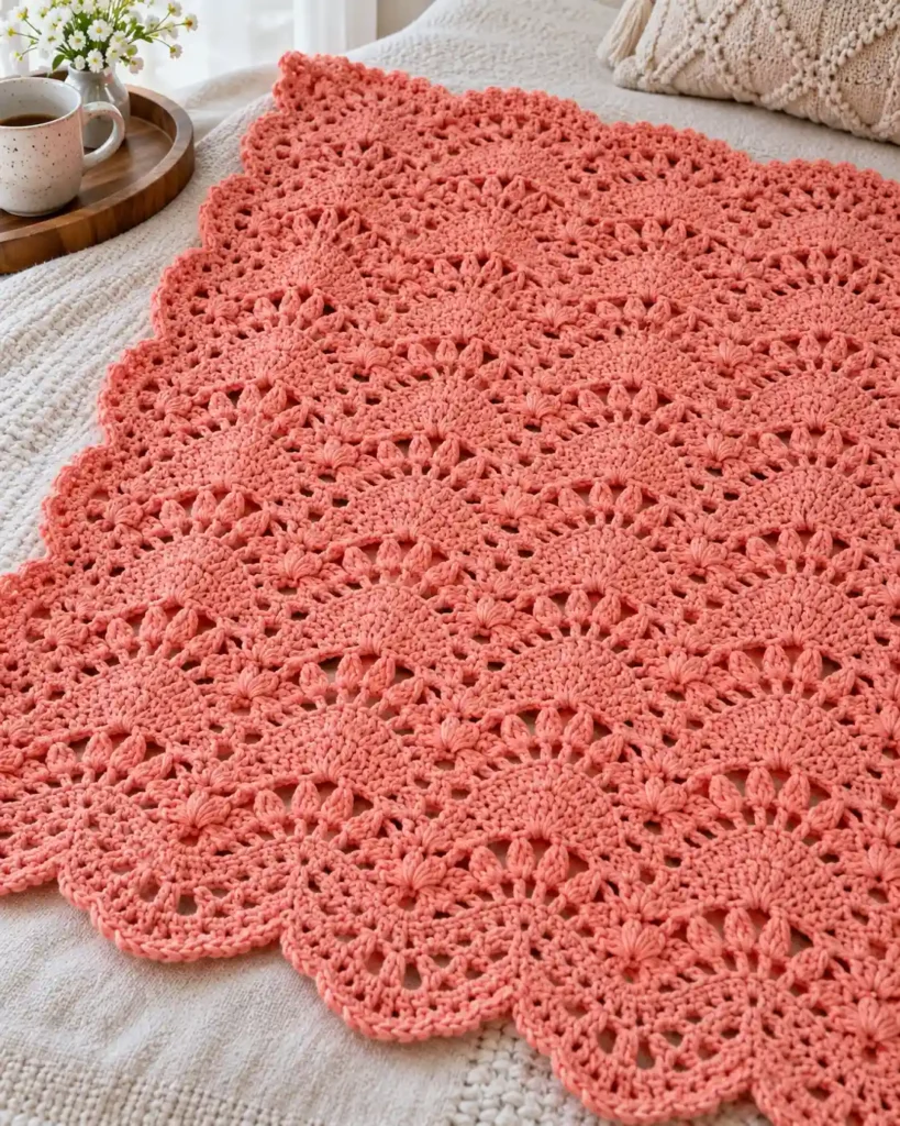 Two-Row Repeat Lace Lapghan showing two-row delicate repeat with clearly open crochet spaces.