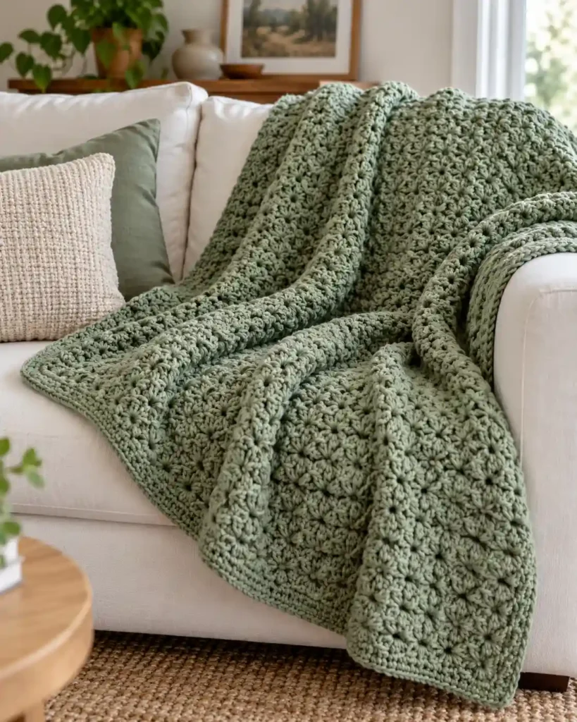 Suzette-Stitch Beginner Lapghan showing beginner-friendly gently textured Suzette stitch pattern.