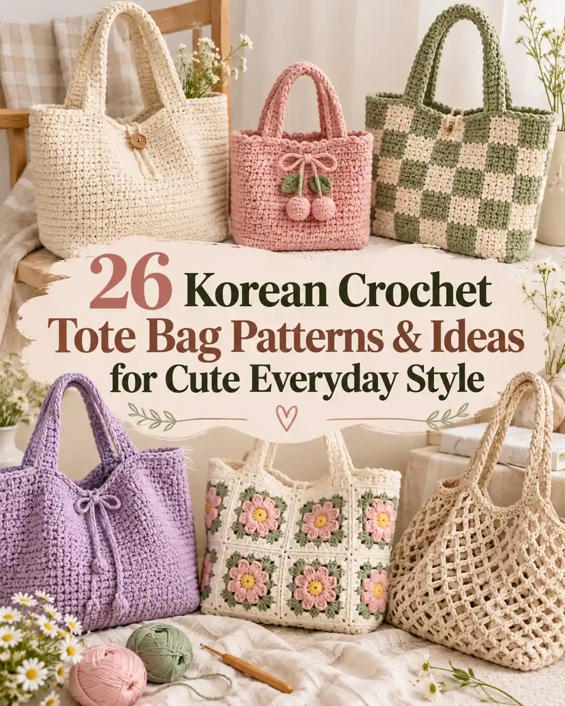 26 Korean Crochet Tote Bag Patterns & Ideas for Cute Everyday Style