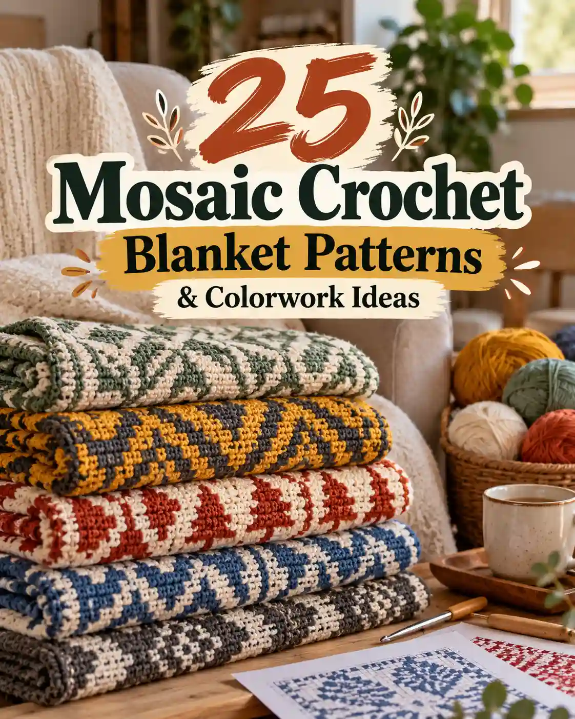 25 Mosaic Crochet Blanket Patterns & Colorwork Ideas