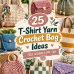 25 T Shirt Yarn Crochet Bag Ideas + Free Beginner Pattern