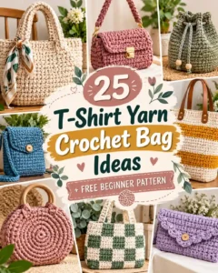 25 T Shirt Yarn Crochet Bag Ideas + Free Beginner Pattern