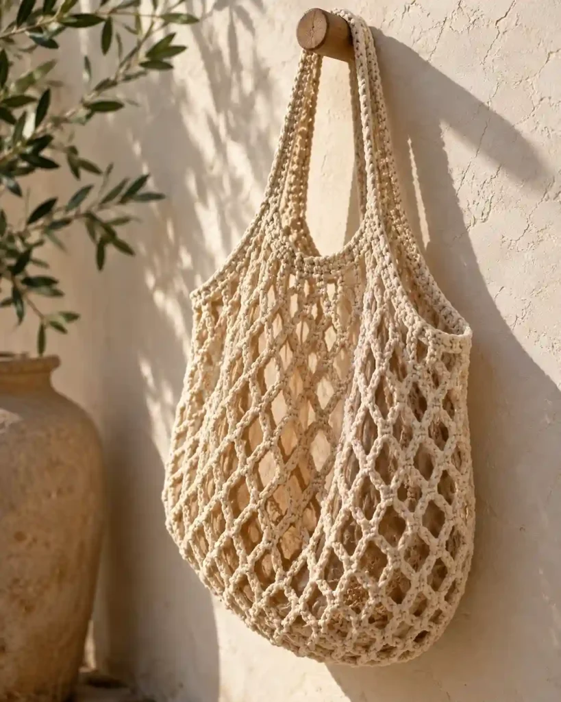 Open fishnet crochet mesh showing broad flexible net holes
