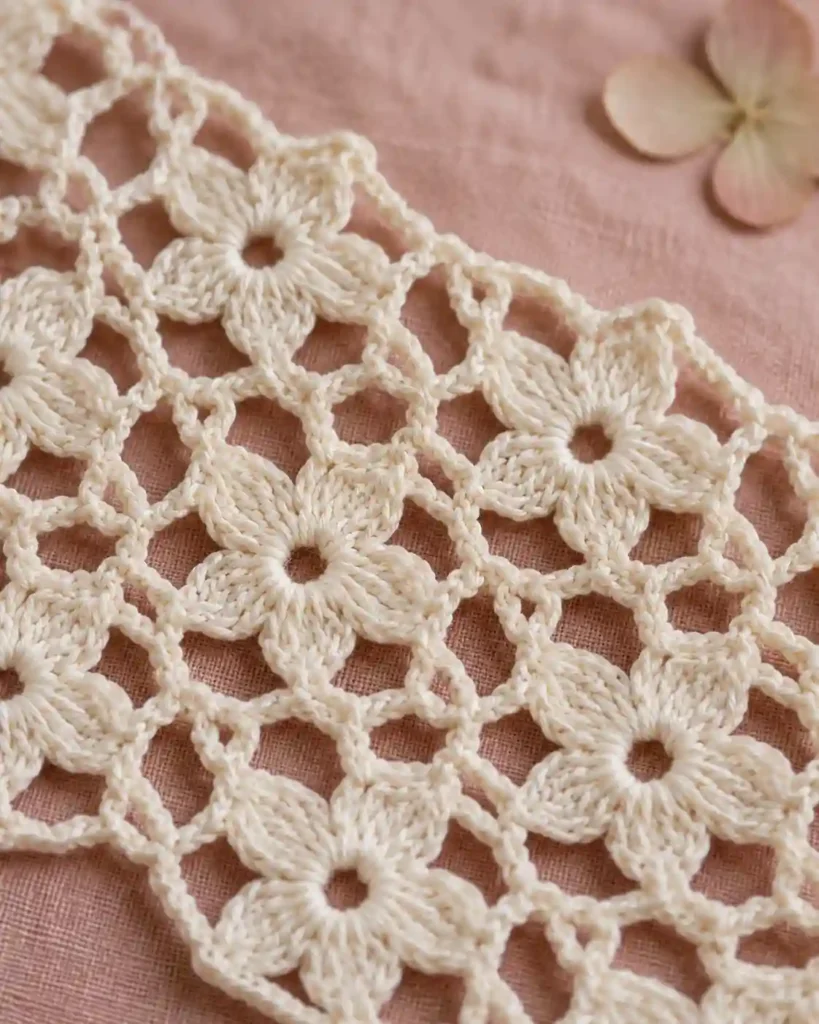 Ivory flower mesh crochet stitch with open floral motifs